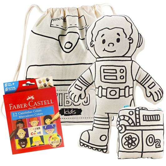 Kit Bonecos para Pintar e Brincar - Astronauta e Mochila de Astronauta - Astro Boy